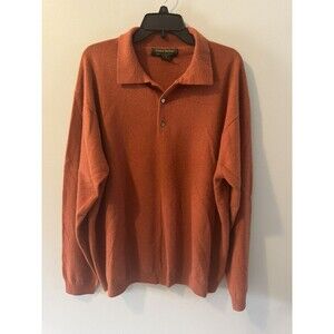 Daniel Bishop Polo Sweater Mens XL Orange 100% Cashmere Pullover Knit Preppy